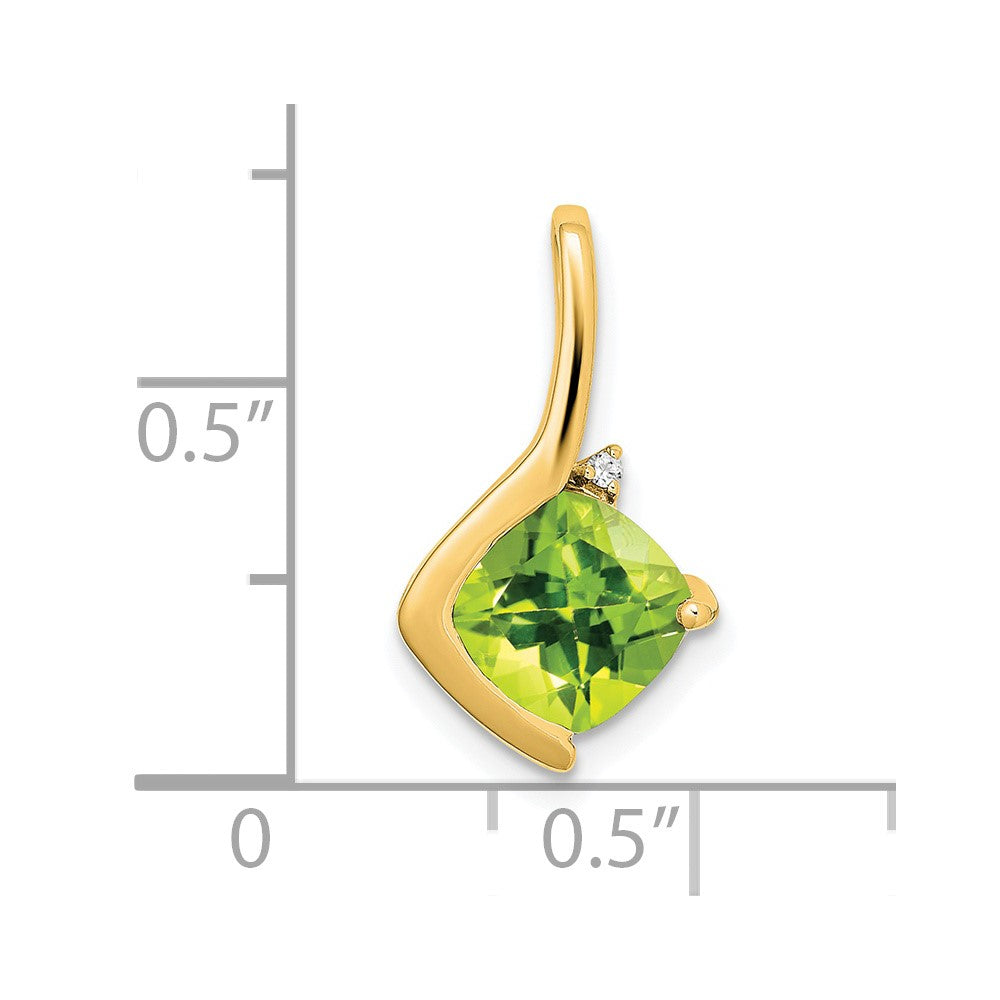 14K Yellow Gold Cushion Peridot and Real Diamond Pendant