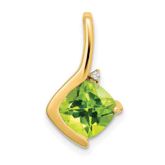 14K Yellow Gold Cushion Peridot and Real Diamond Pendant