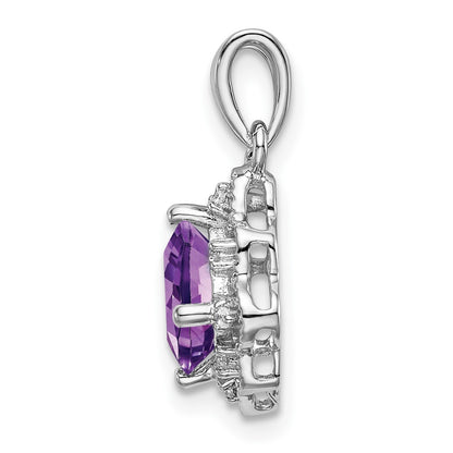 14k White Gold Amethyst and Real Diamond Scalloped Pendant