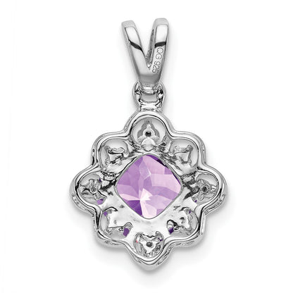 14k White Gold Amethyst and Real Diamond Scalloped Pendant