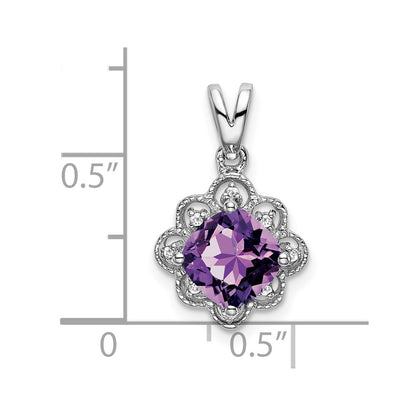 14k White Gold Amethyst and Real Diamond Scalloped Pendant