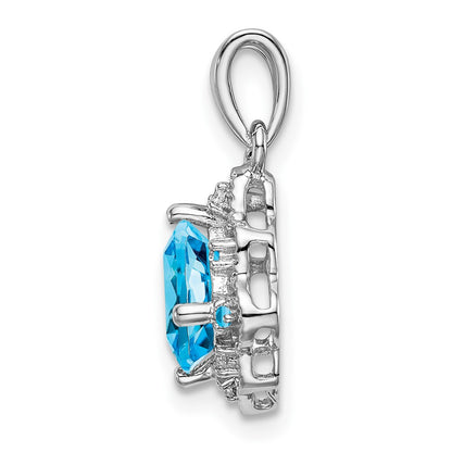 14k White Gold Blue Topaz and Real Diamond Scalloped Pendant