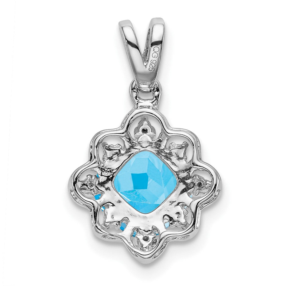 14k White Gold Blue Topaz and Real Diamond Scalloped Pendant