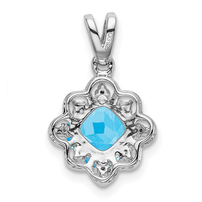 14k White Gold Blue Topaz and Real Diamond Scalloped Pendant