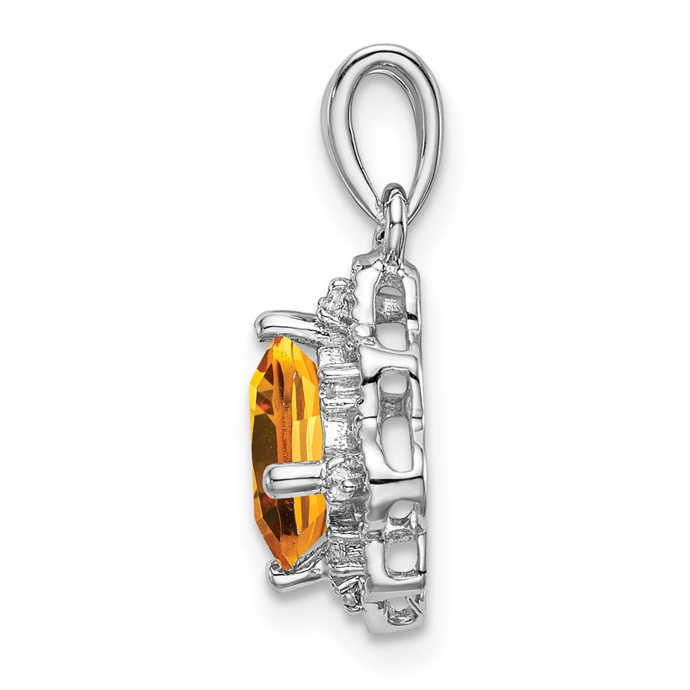 14k White Gold Citrine and Real Diamond Scalloped Pendant