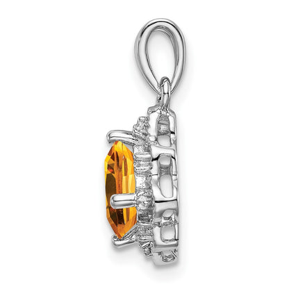 14k White Gold Citrine and Real Diamond Scalloped Pendant