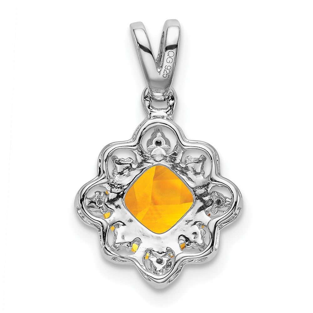 14k White Gold Citrine and Real Diamond Scalloped Pendant
