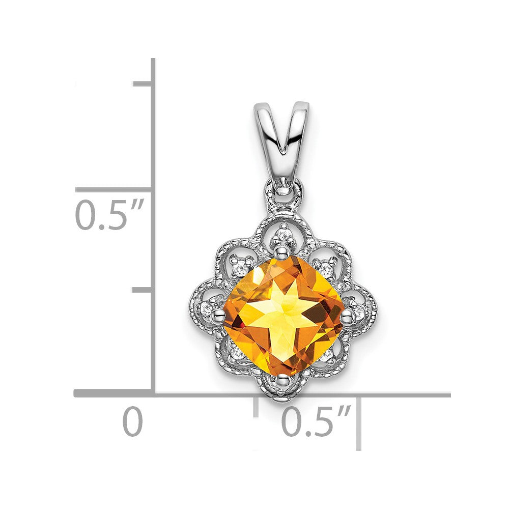 14k White Gold Citrine and Real Diamond Scalloped Pendant