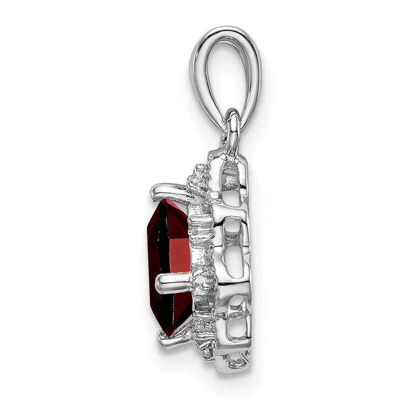14k White Gold Garnet and Real Diamond Scalloped Pendant