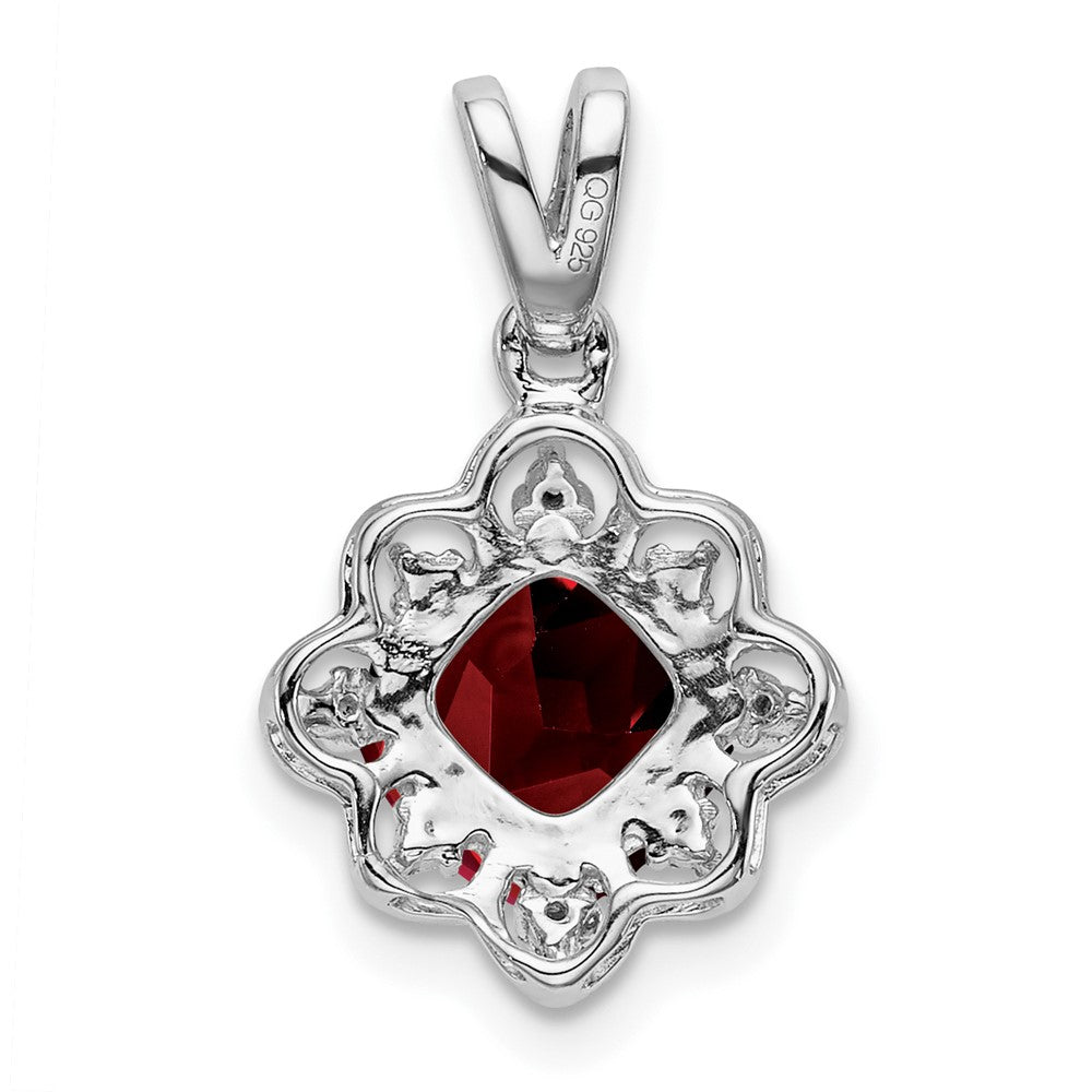 14k White Gold Garnet and Real Diamond Scalloped Pendant