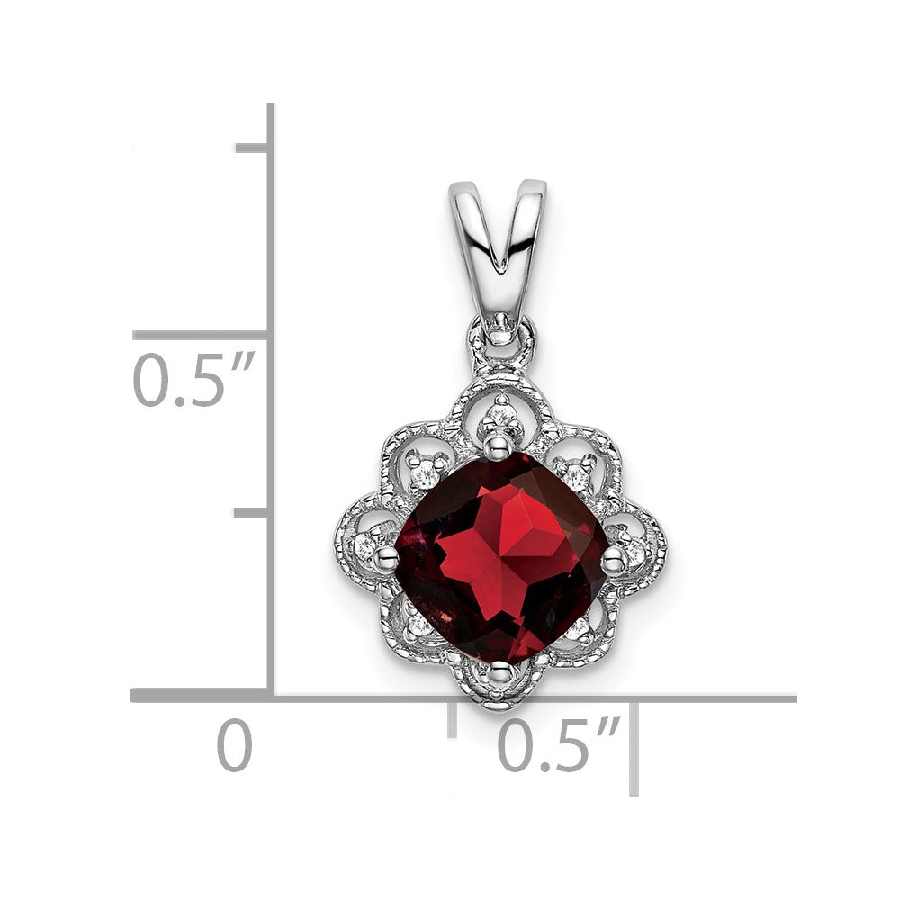 14k White Gold Garnet and Real Diamond Scalloped Pendant
