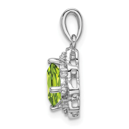 14k White Gold Peridot and Real Diamond Scalloped Pendant