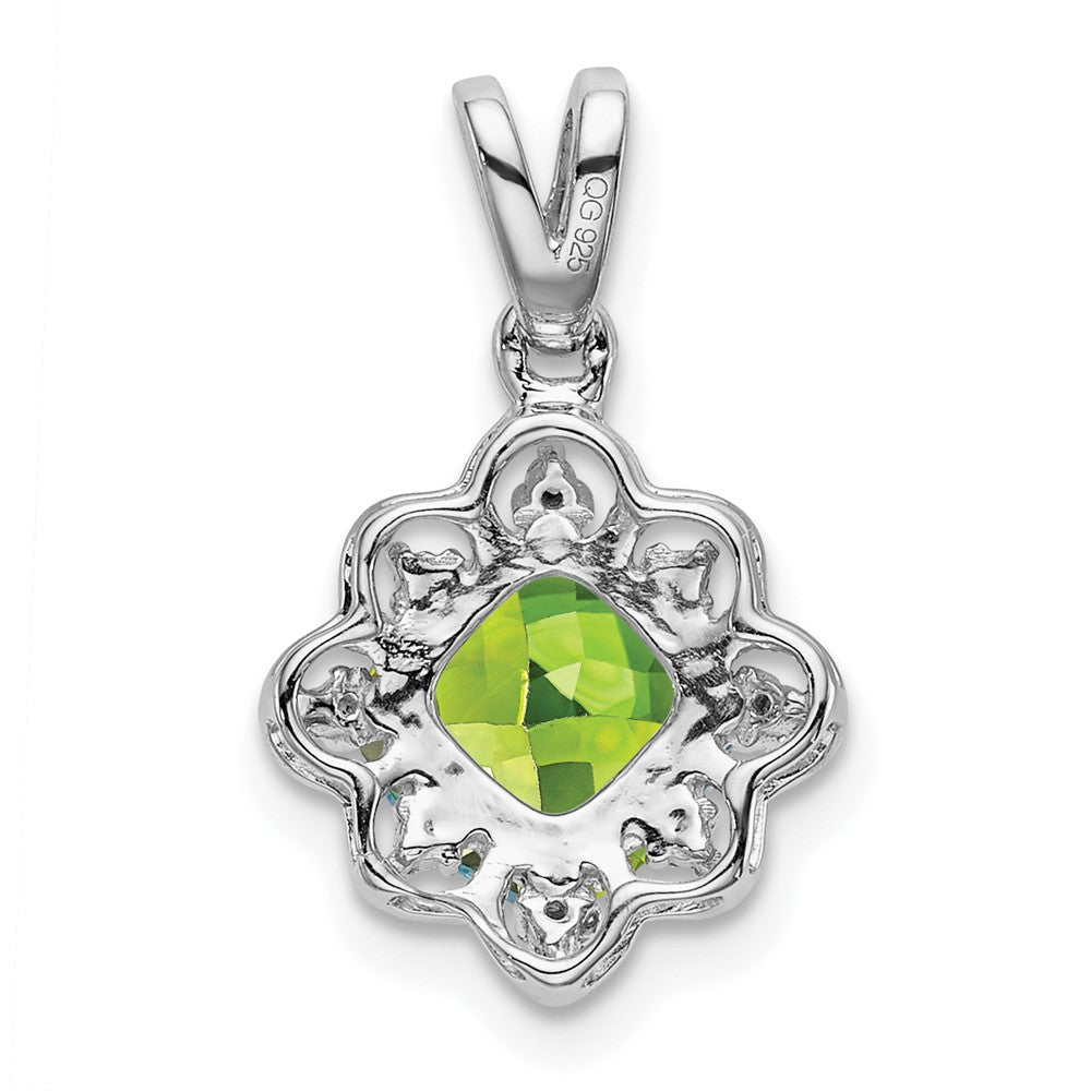 14k White Gold Peridot and Real Diamond Scalloped Pendant