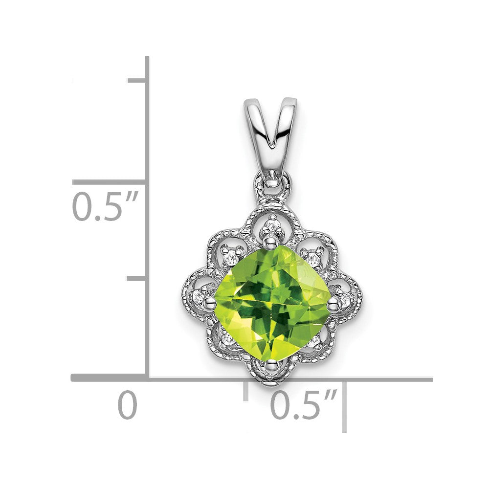 14k White Gold Peridot and Real Diamond Scalloped Pendant