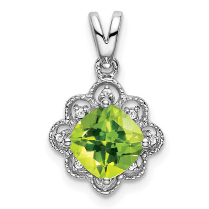 14k White Gold Peridot and Real Diamond Scalloped Pendant