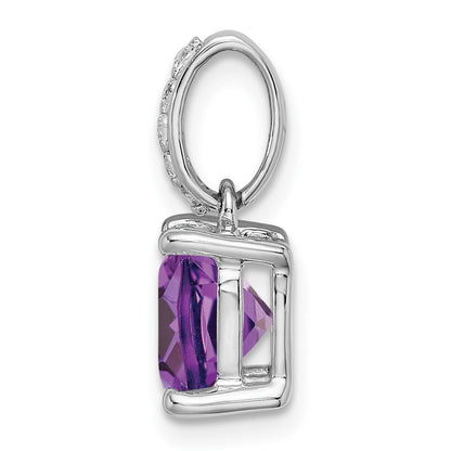 14k White Gold Cushion Amethyst and Real Diamond Pendant