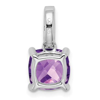 14k White Gold Cushion Amethyst and Real Diamond Pendant