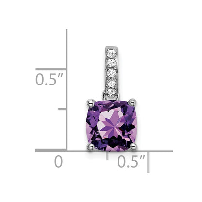 14k White Gold Cushion Amethyst and Real Diamond Pendant