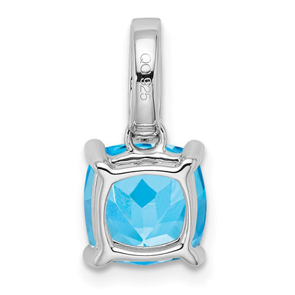 14k White Gold Cushion Blue Topaz and Real Diamond Pendant