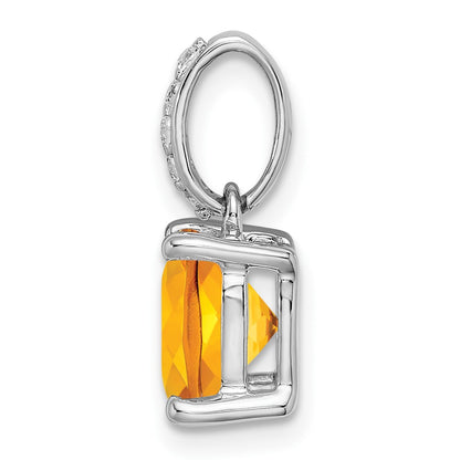 14k White Gold Cushion Citrine and Real Diamond Pendant