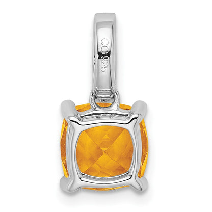14k White Gold Cushion Citrine and Real Diamond Pendant