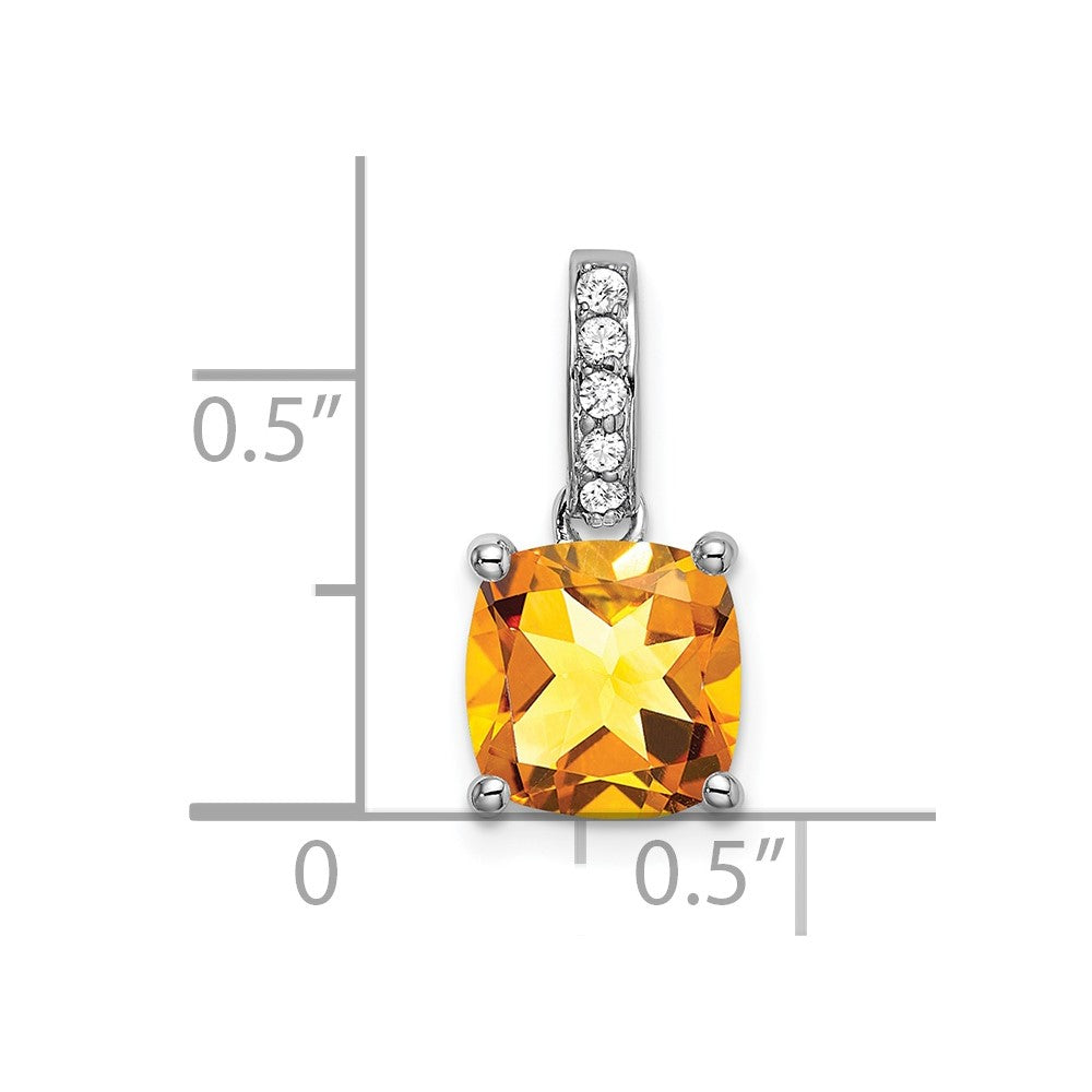 14k White Gold Cushion Citrine and Real Diamond Pendant
