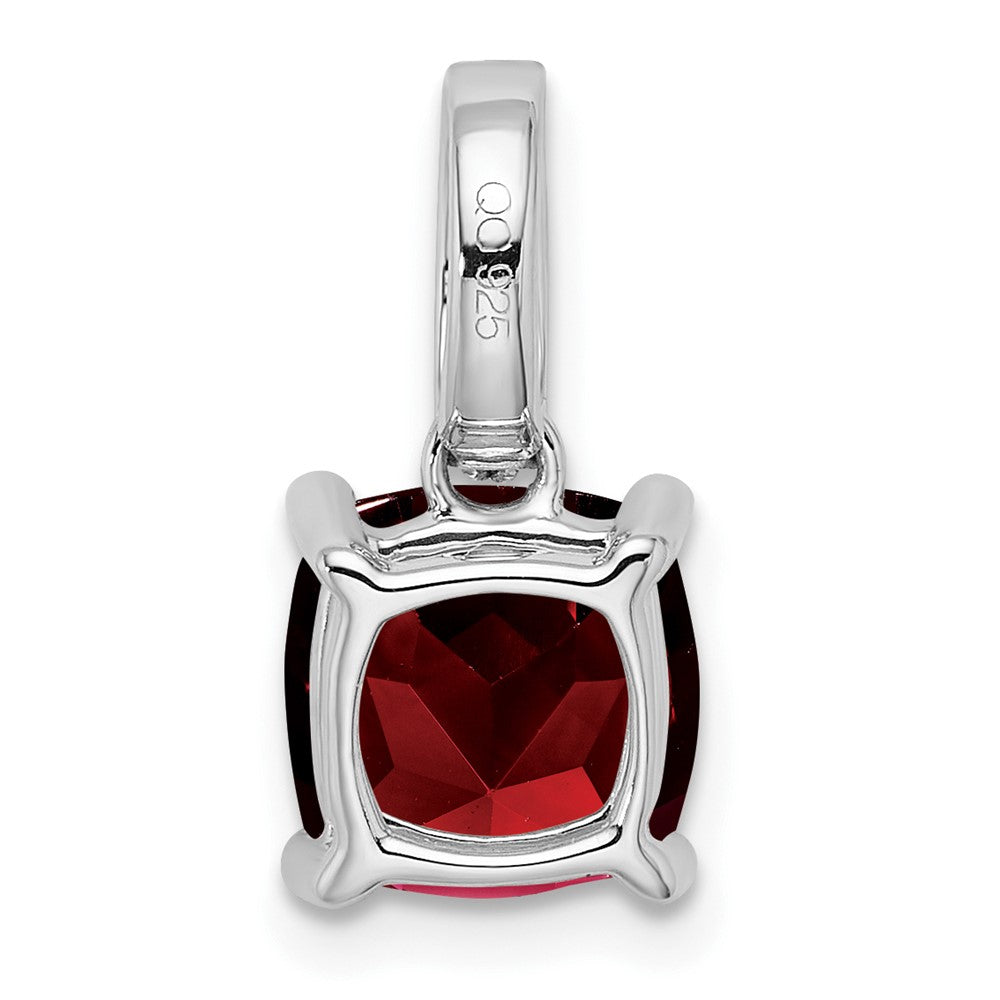 14k White Gold Cushion Garnet and Real Diamond Pendant