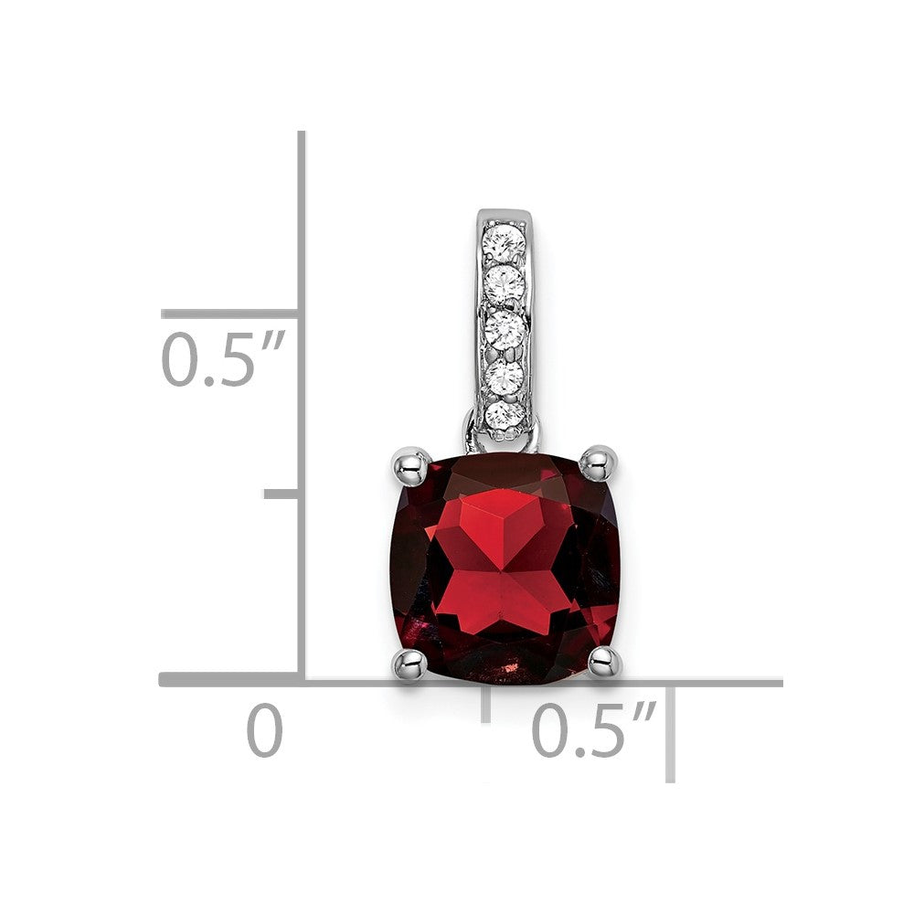 14k White Gold Cushion Garnet and Real Diamond Pendant