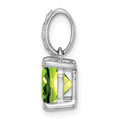 14k White Gold Cushion Peridot and Real Diamond Pendant