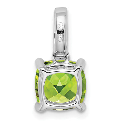 14k White Gold Cushion Peridot and Real Diamond Pendant