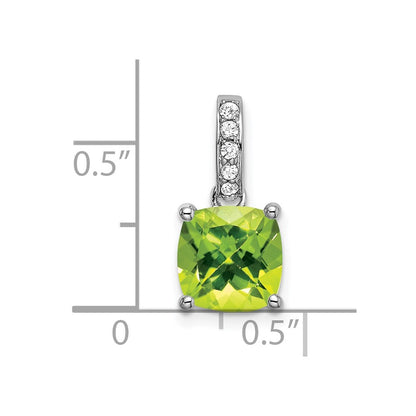 14k White Gold Cushion Peridot and Real Diamond Pendant