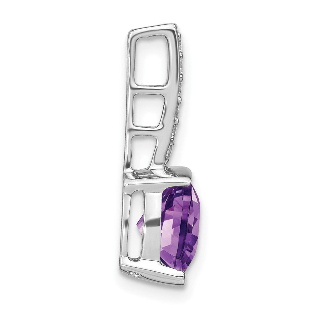 14k White Gold Cushion Amethyst and Real Diamond Pendant
