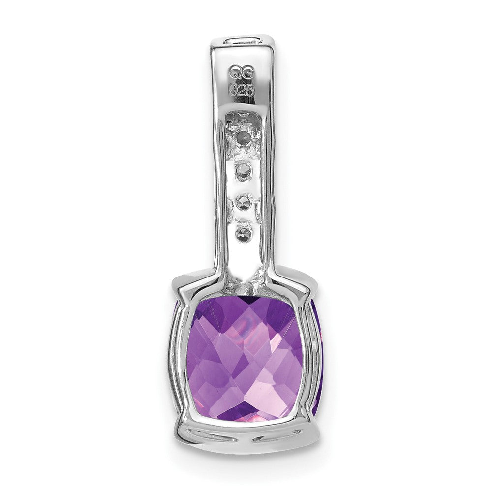 14k White Gold Cushion Amethyst and Real Diamond Pendant
