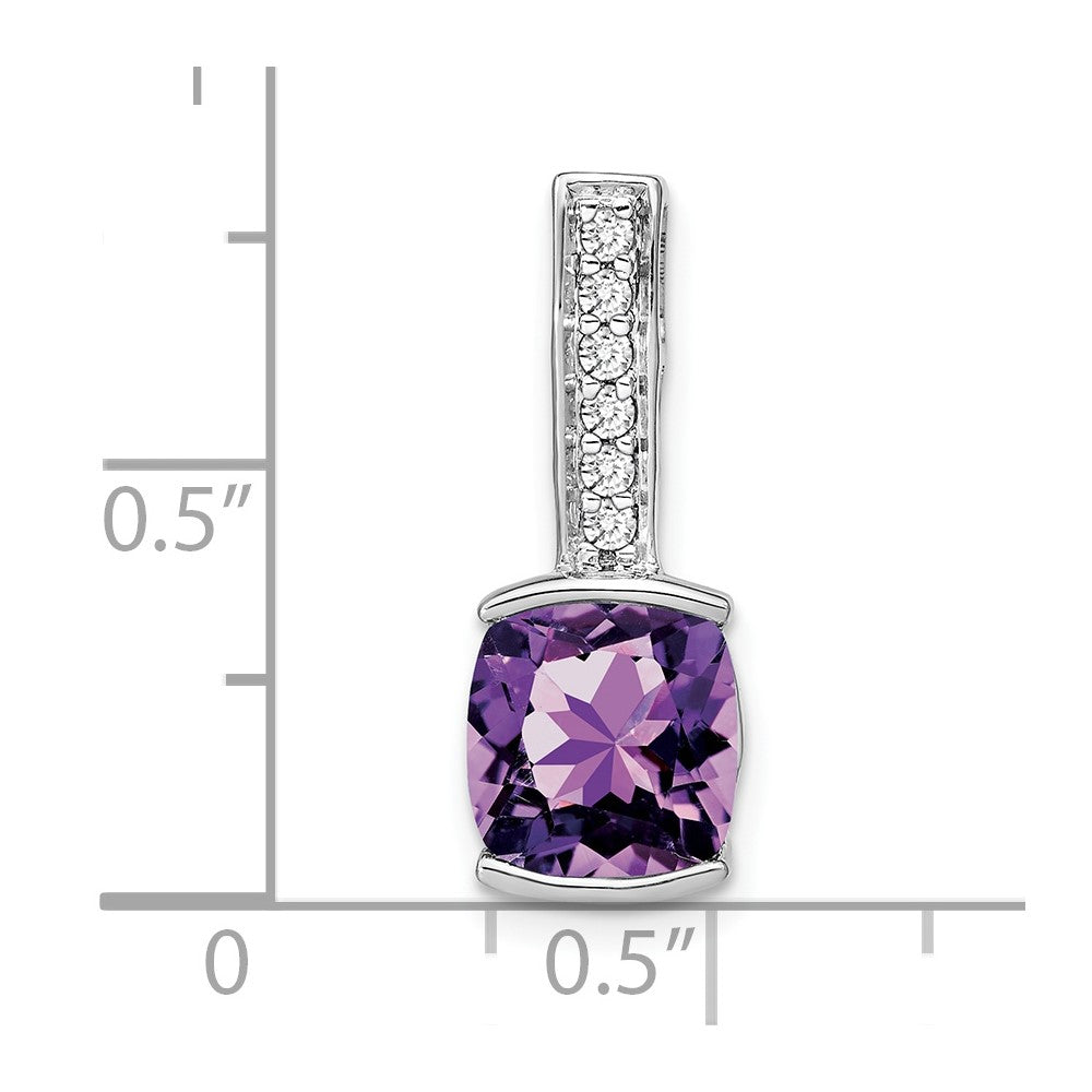 14k White Gold Cushion Amethyst and Real Diamond Pendant