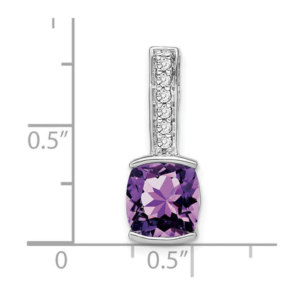 14k White Gold Cushion Amethyst and Real Diamond Pendant