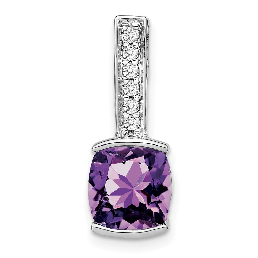 14k White Gold Cushion Amethyst and Real Diamond Pendant