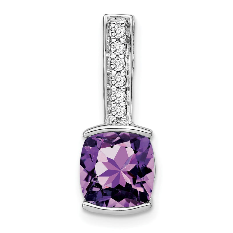 14k White Gold Cushion Amethyst and Real Diamond Pendant