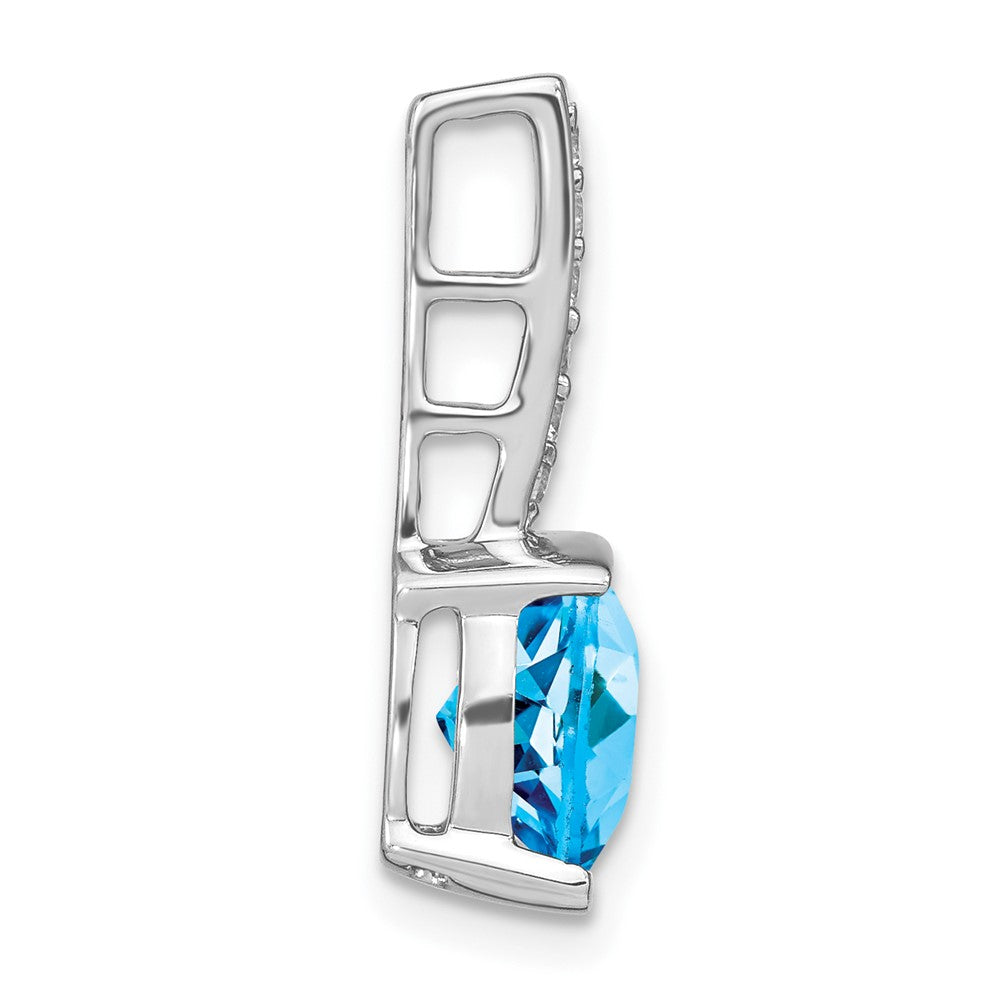 14k White Gold Cushion Blue Topaz and Real Diamond Pendant