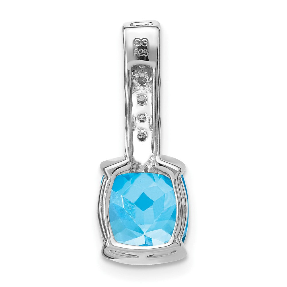 14k White Gold Cushion Blue Topaz and Real Diamond Pendant