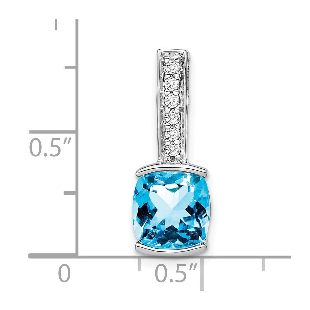 14k White Gold Cushion Blue Topaz and Real Diamond Pendant