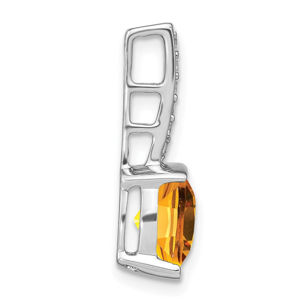 14k White Gold Cushion Citrine and Real Diamond Pendant