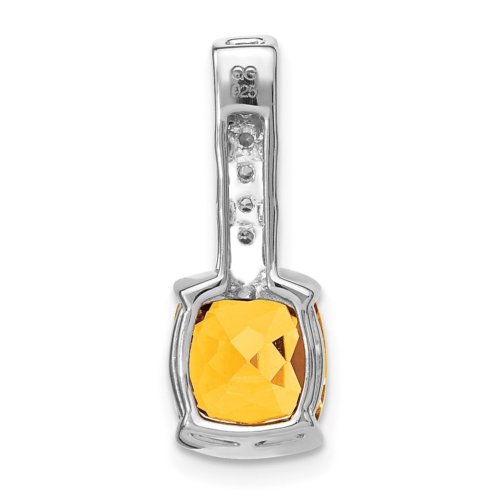 14k White Gold Cushion Citrine and Real Diamond Pendant