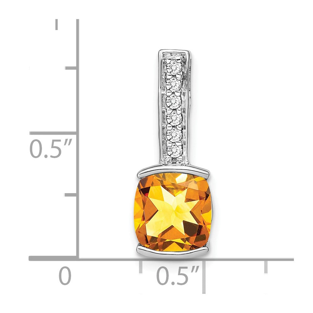 14k White Gold Cushion Citrine and Real Diamond Pendant