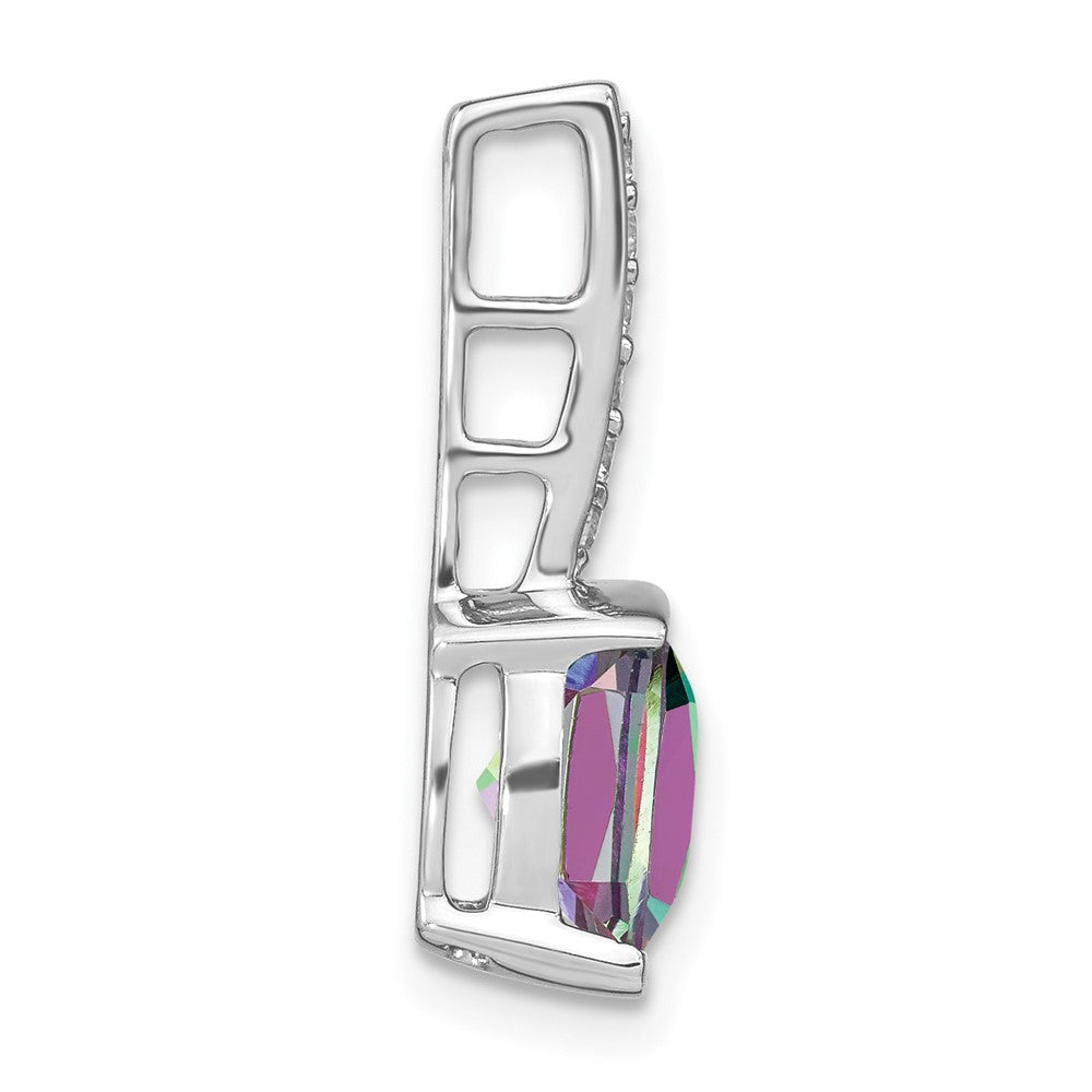 14k White Gold Cushion Mystic Fire Topaz and Real Diamond Pendant