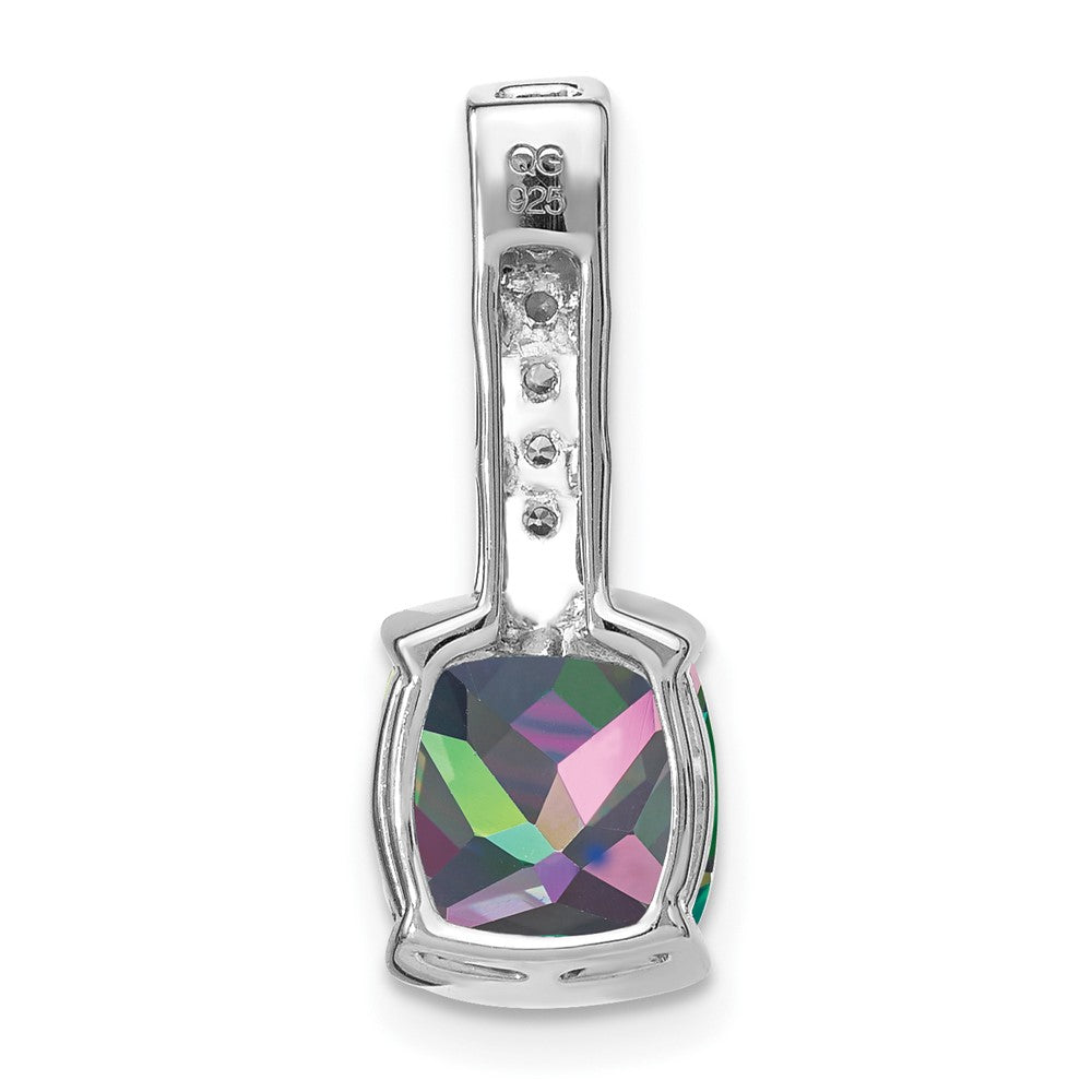 14k White Gold Cushion Mystic Fire Topaz and Real Diamond Pendant