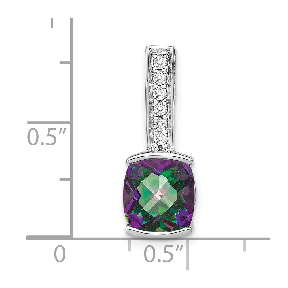 14k White Gold Cushion Mystic Fire Topaz and Real Diamond Pendant
