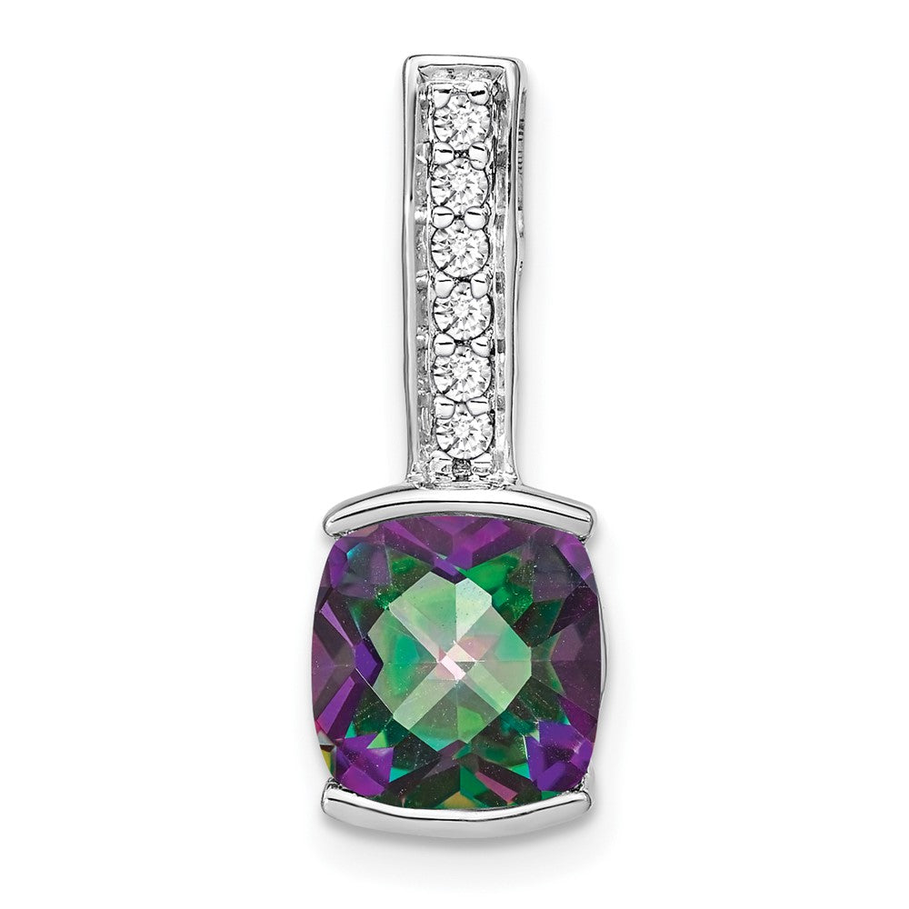 14k White Gold Cushion Mystic Fire Topaz and Real Diamond Pendant