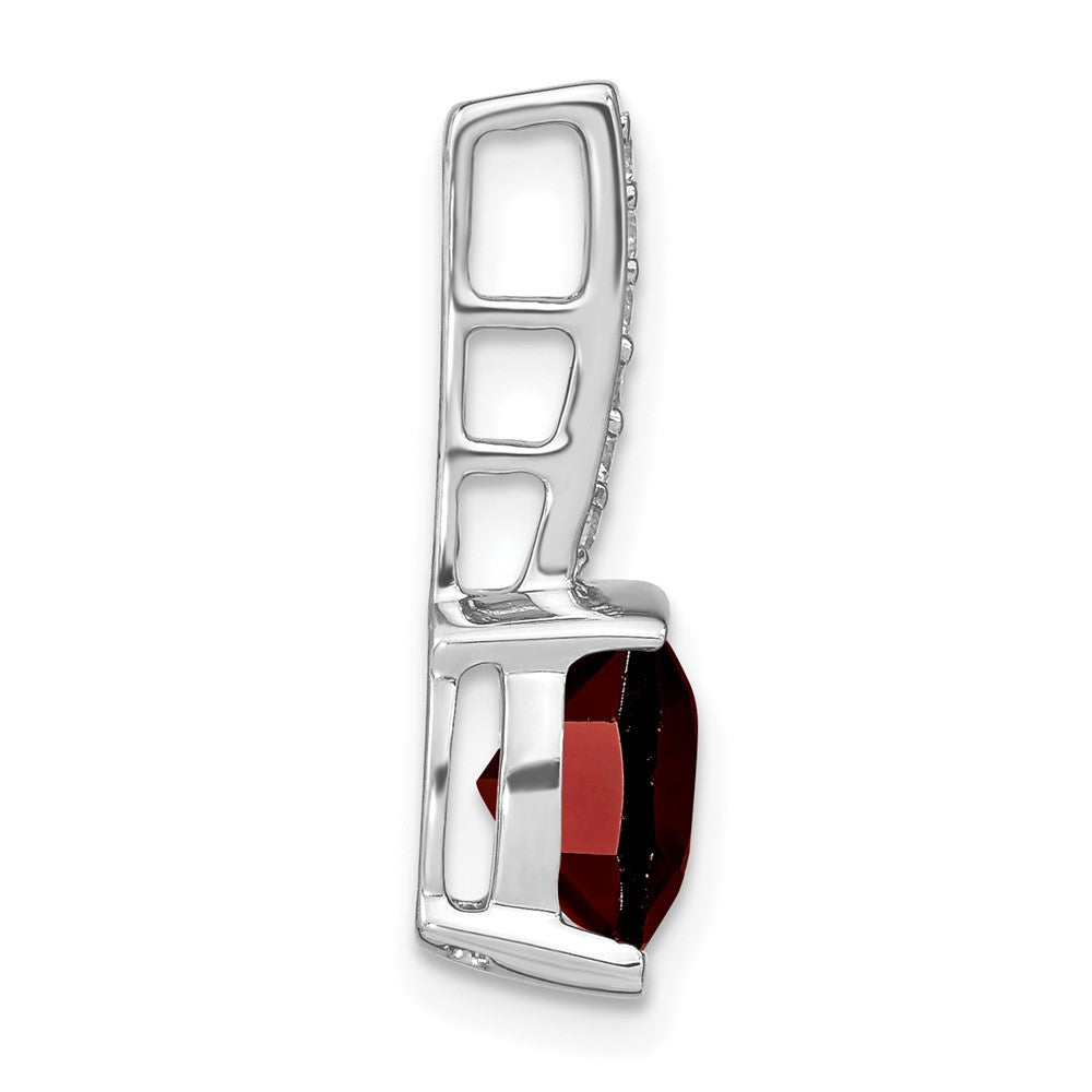 14k White Gold Cushion Garnet and Real Diamond Pendant