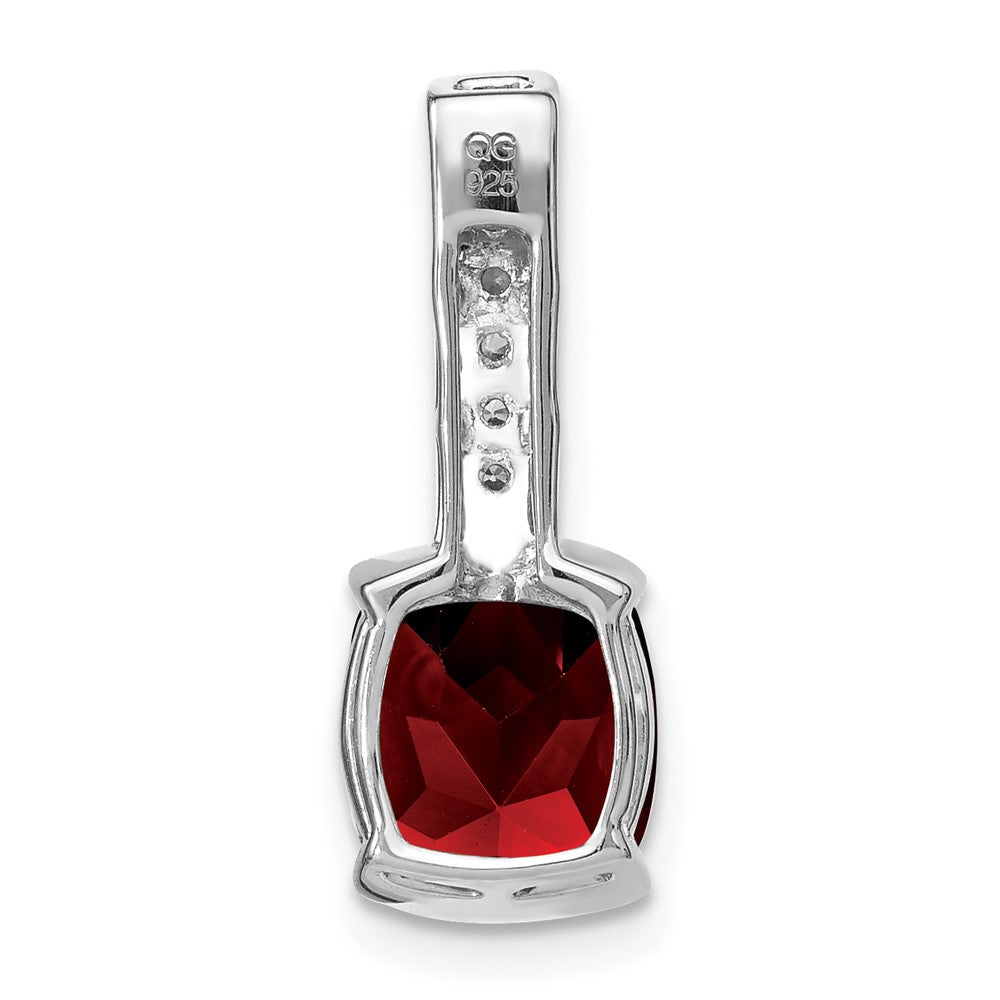 14k White Gold Cushion Garnet and Real Diamond Pendant