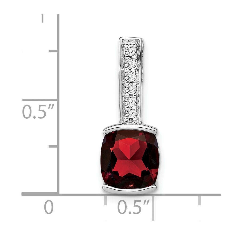 14k White Gold Cushion Garnet and Real Diamond Pendant